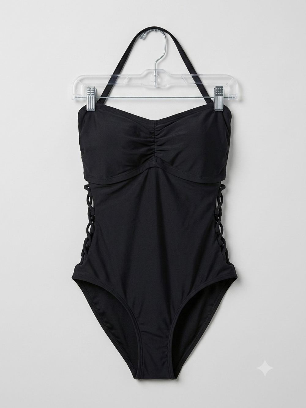 Black Halter One-Piece Swimsuit with Side Lattice Plus Size 18W - Picture 4 of 11